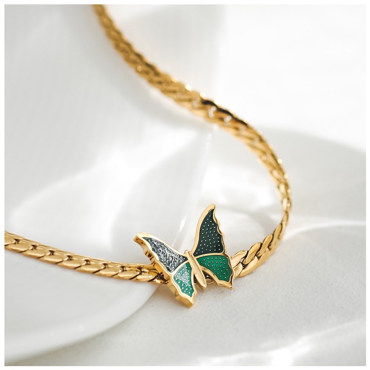 Choker titan kiểu xích phối mặt hình bướm không gỉ