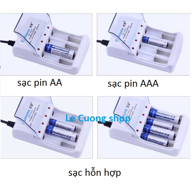 Bộ Sạc Pin DP-B02 Tặng 4 Pin Tiểu Sạc AA 1200mAh Doublepow lắp MIC,máy đo huyết áp..