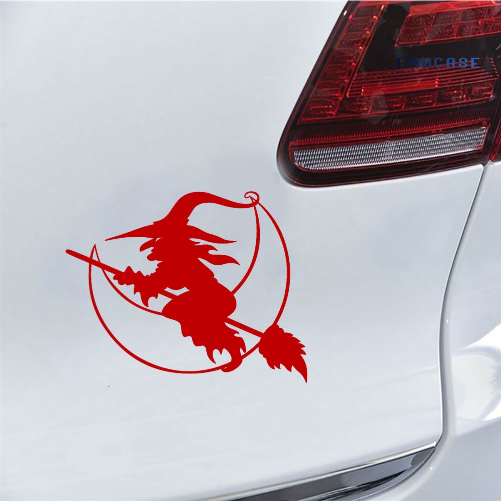 Miếng Dán Trang Trí Xe Hơi Họa Tiết Phù Thủy Và Chổi Halloween Độc Đáo