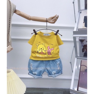 Set áo pull gấu quần bò rách cá tính cho bé trai