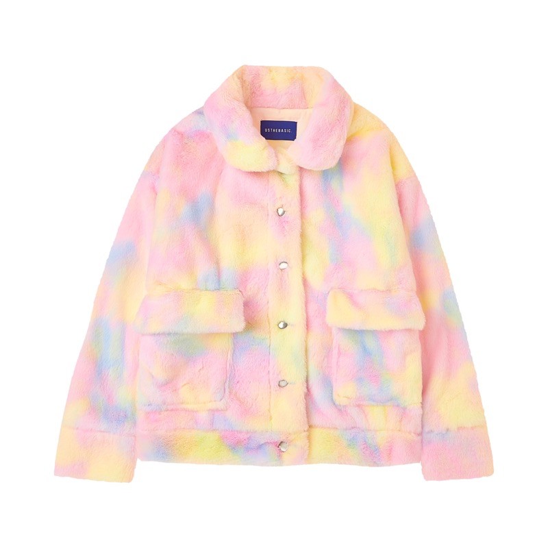 Usthebasic - Áo khoác lông Tie Dye Embroidered Logo Jacket