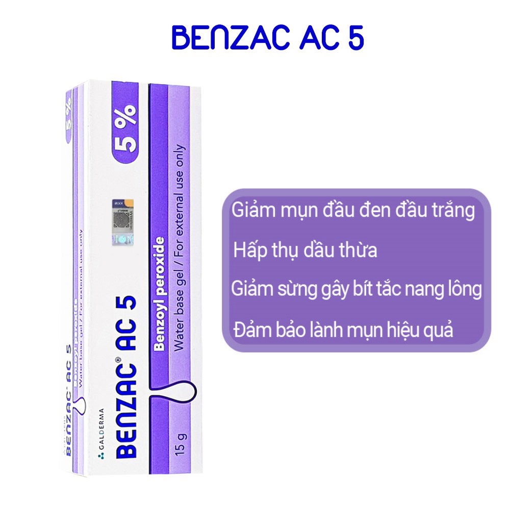 Benzac ac - Kem ngừa mụn Benzac ac 5% Benzoyl Peroxide Galderma