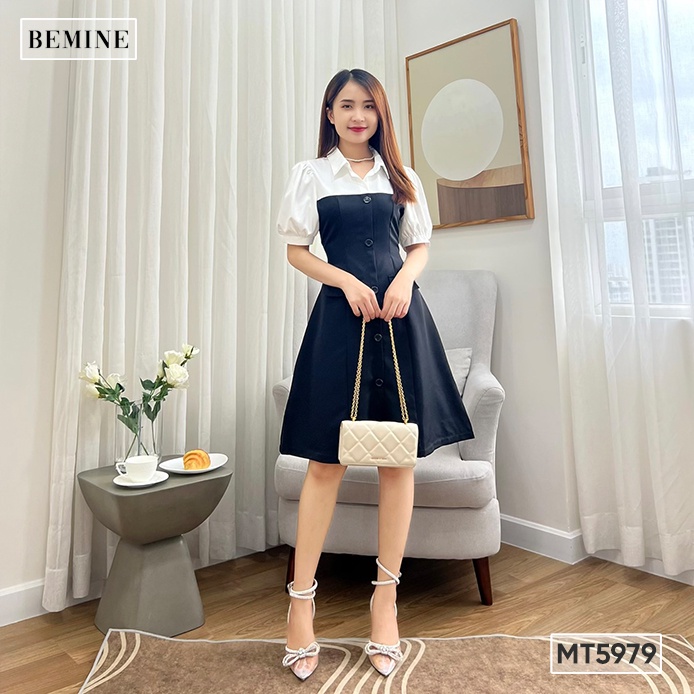 Đầm phối cổ sơ mi túi giả BEMINE MT5979