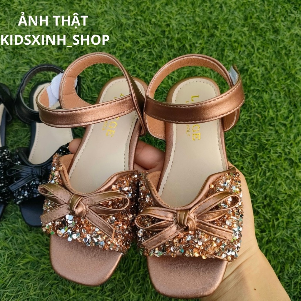 Giày Sandal Bé Gái Đế Bệt Kim Sa Lấp Lánh Size 26-36 Mã CC03