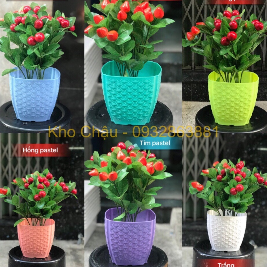 Chậu Vuông Đan Mây, Chậu Trồng Cây Hình Trái Khóm, Chất Liệu Nhựa Tốt - Rất Dày (22x21cm)