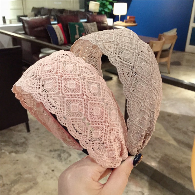 Băng đô ren bản rộng thiết kế thời trang phong cách ngọt ngào cho nữ