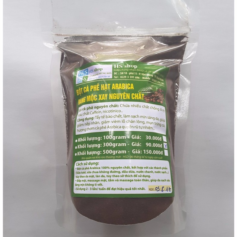 Túi 300gr Bột cà phê tẩy da chết, tẩy tế bào chết (Hạt Arabica 100% nguyên chất) dùng cho da mặt và toàn thân -HS shop