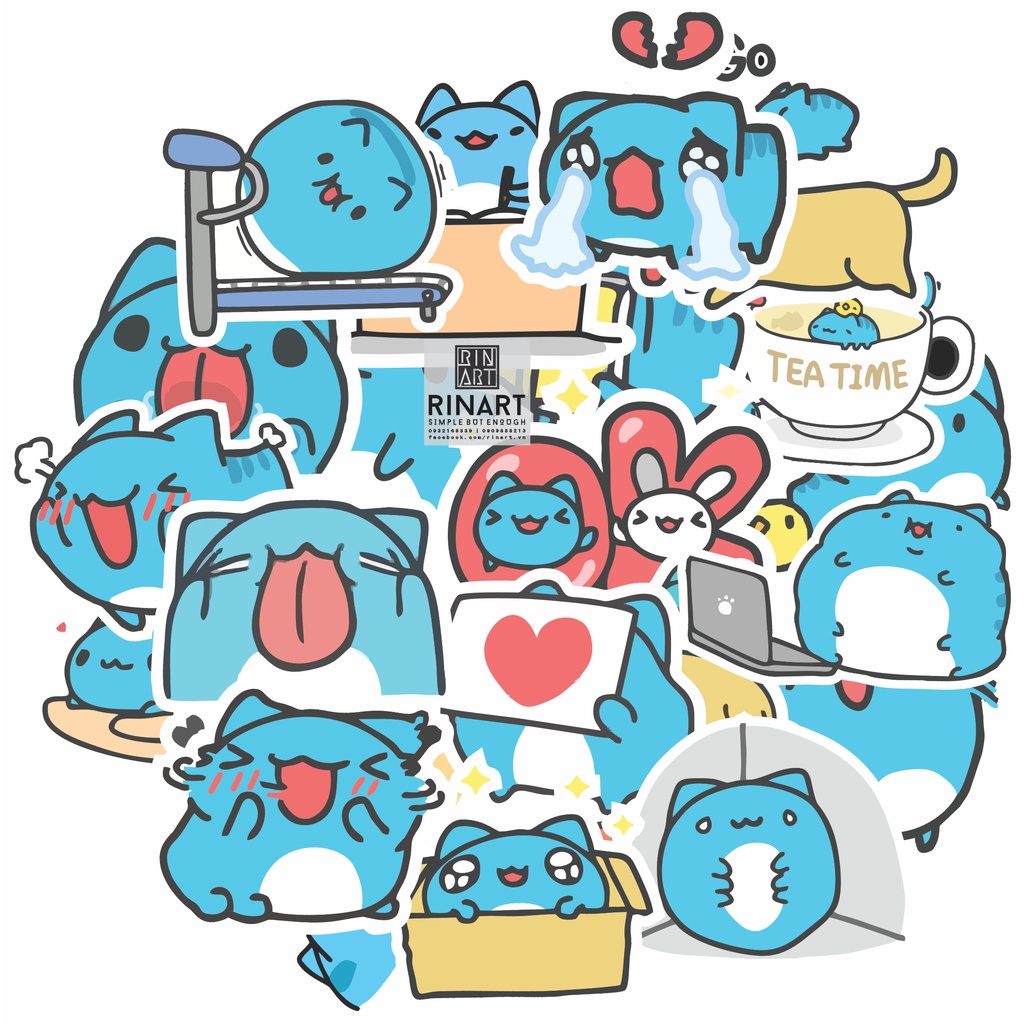 [Sticker 1K] Set 50 Sticker Mèo Capoo Siêu Chất Dán Trang Trí Đt Laptop Vali Tường Tủ Kệ Mũ Bảo Hiểm Xe Máy Notebook