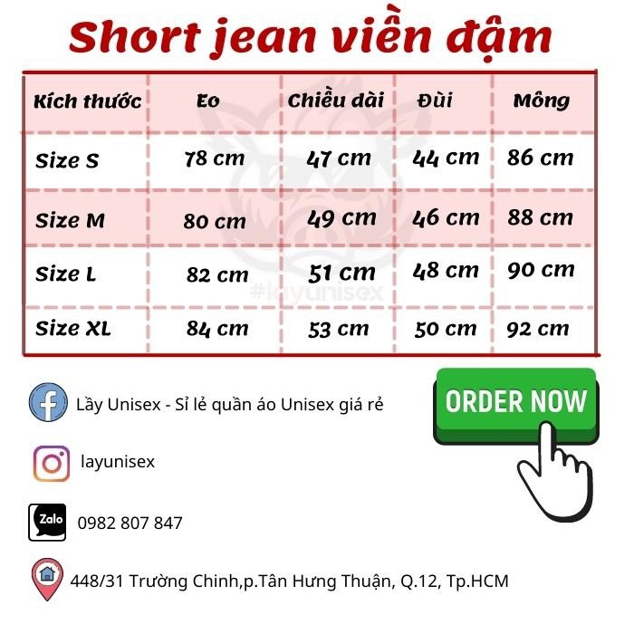 Quần short jean unisex Viền Đậm lai tua rua