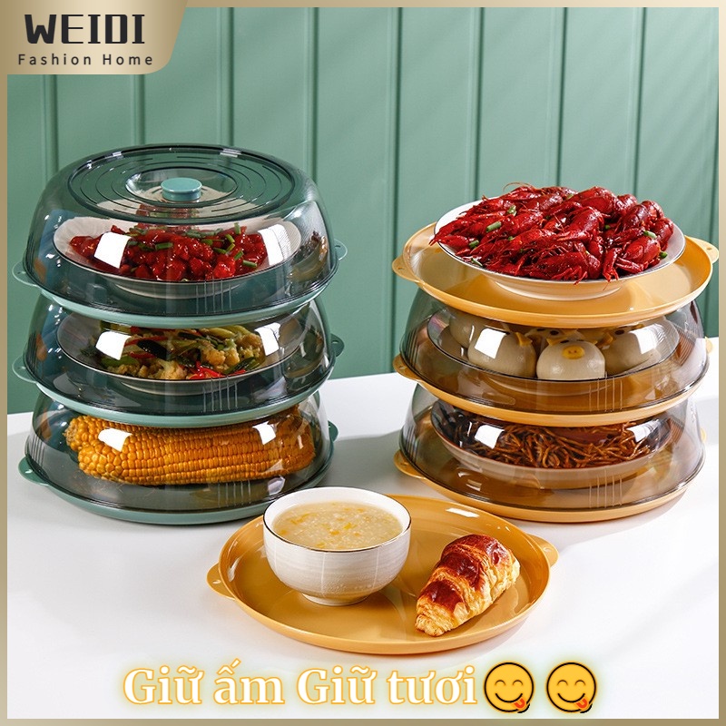 Lồng bàn dạng đĩa nhựa có nắp đậy trong suốt đa năng bảo vệ thực phẩm nhiều tầng chống bụi vào mùa đông tiện lợi
