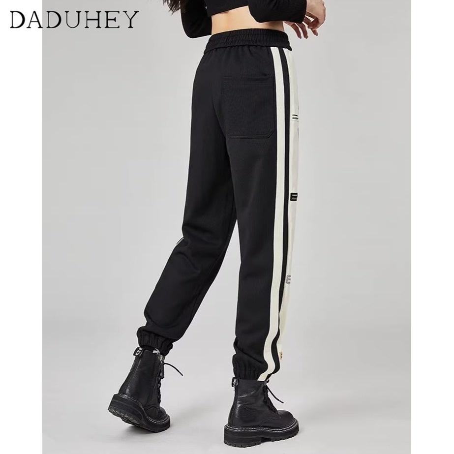 Quần nỉ thể thao bo ống dáng rộng phối dây rút phối kẻ sọc bên hông thời trang thường ngày mùa thu size lớn cho nam