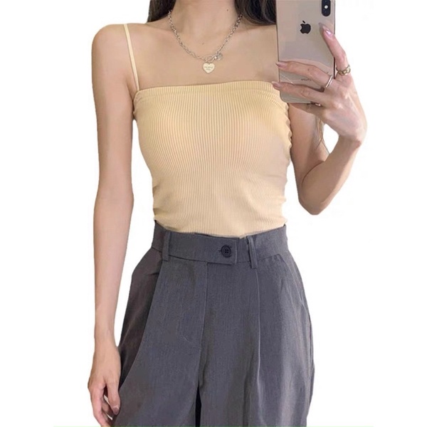 Có mút ngực Áo hai dây gân basic