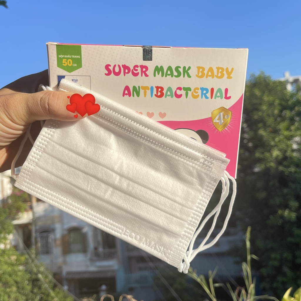 Khẩu trang trẻ em Ecomask 4 lớp, kháng khuẩn, dày dặn hộp 50 cái NPP Shoptido