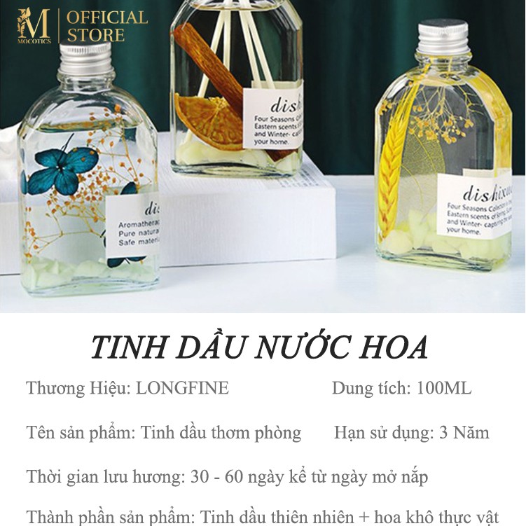 Tinh Dầu Thơm Phòng Phát Sáng Ban Đêm Mocotics 100ML Trang Trí Hoa và Đá Phát Sáng Que Gỗ Tự Khuếch Tán Khử Mùi - LF355