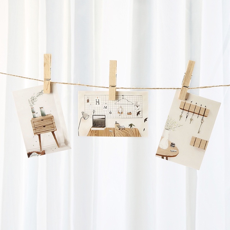 Set 30 kẹp gỗ treo ảnh trang trí.