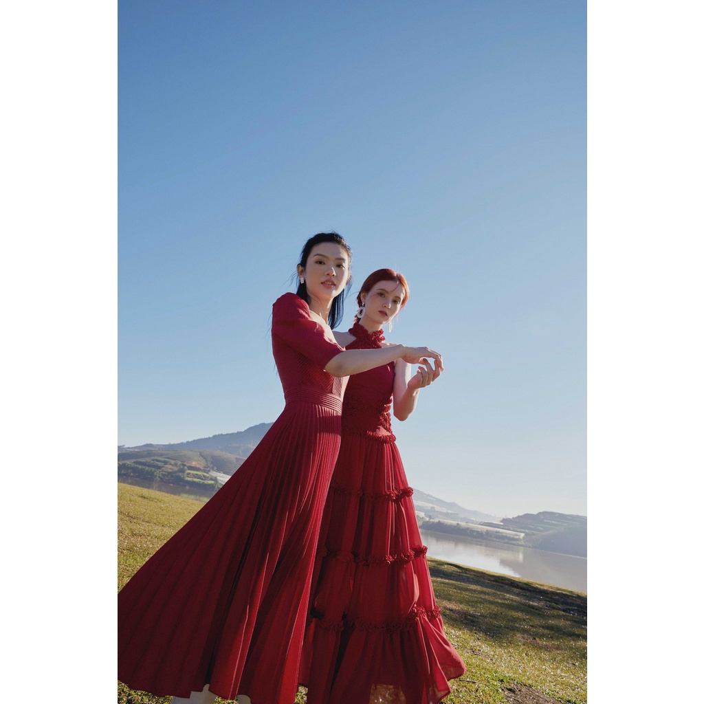 SÒ VINTAGE - OPHELIA váy xòe xếp li tay phồng