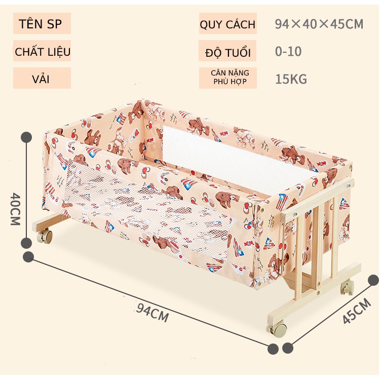 Giường trẻ em,cũi trẻ sơ sinh,giường nôi không sơn mài