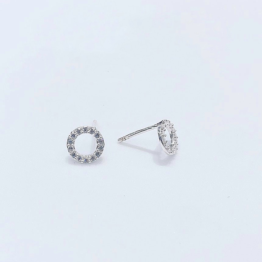 Khuyên Bạc Ta Đính Đá S925 Cao Cấp CaoBac Silver Tròn Rỗng Đá Đơn Giản, Dễ Thương Cho Bạn Gái Thanh Lịch
