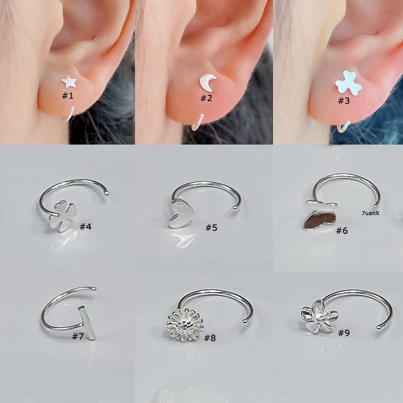 1 Bông Tai Hình Ngôi Sao/ Trái Tim/ Bông Hoa Chất Liệu Bạc S925 Không Gây Dị Ứng