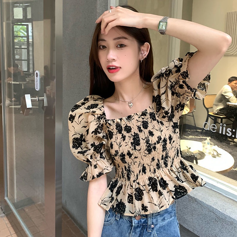 Áo Kiểu Tay Ngắn Phồng Cổ Vuông Thiết Kế Mới Thời Trang Mùa Xuân Hè Dành Cho Nữ