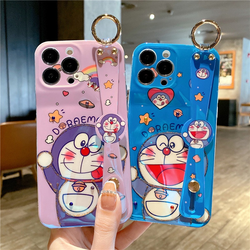 Ốp Điện Thoại Hình Doraemon Có Dây Đeo Cổ Tay Cho iPhone 13 Pro Max 12 11 Pro XS Max 7 Plus 8 X XR
