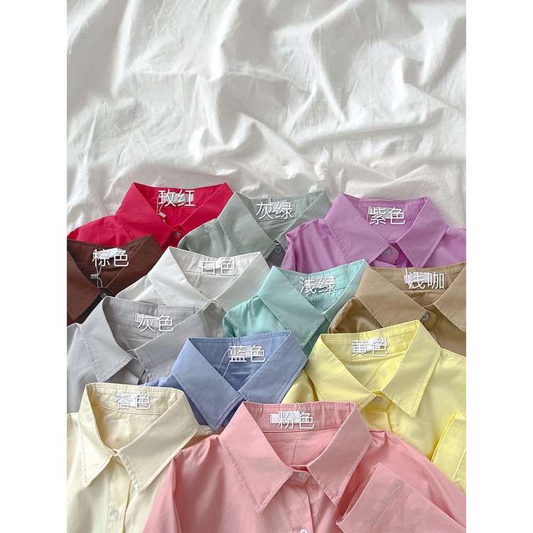 Áo sơ mi nữ dài tay form rộng Hàn Quốc sơ mi trơn nữ công sở Thiết kế tay dài Thời trang