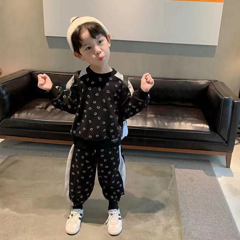 Bộ dài tay thu đông vải da cá in hình mặt cười cao cấp cho bé trai bé gái sơ sinh 8-18kg, nhiều màu lựa chọn