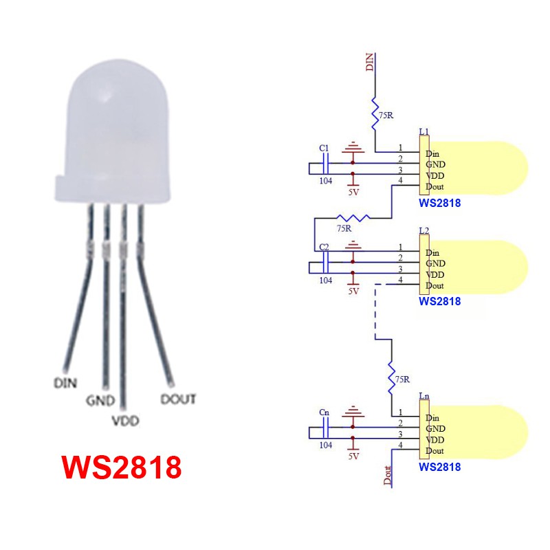 10 HẠT LED MŨ RƠM FULL MÀU  ARGB F5 F8 IC TÍCH HỢP BÊN TRONG HẠT LED
