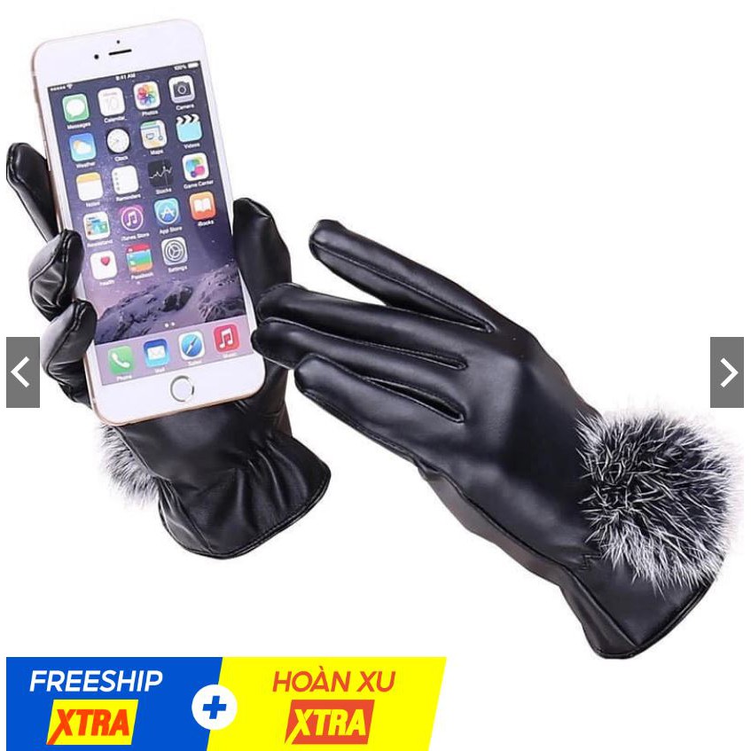 Găng tay da lót nỉ ấm áp cho nữ (có cảm ứng khi dùng điện thoại)