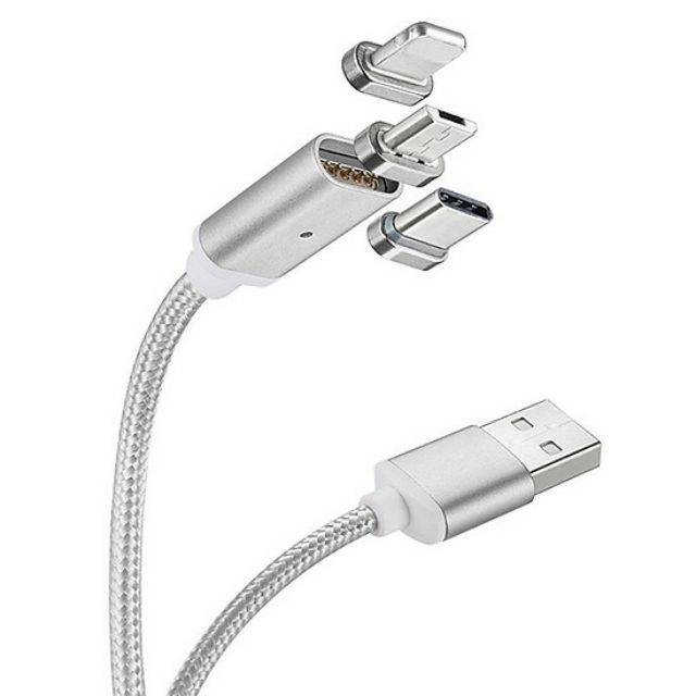 🔴Đang Sale - Cáp Sạc Từ Hít Nam Châm 3 Đầu Lightning, Micro USB, TYPE-C Tròn Xoay 360 Độ Siêu Bền, Có LED Xịn Xò.