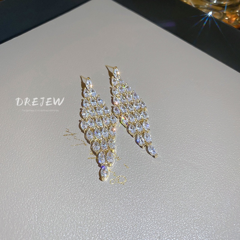 DREJEW Bông Tai Mạ Bạc Đính Đá Zircon Tua Rua Phong Cách Âu Mỹ Cao Cấp 1