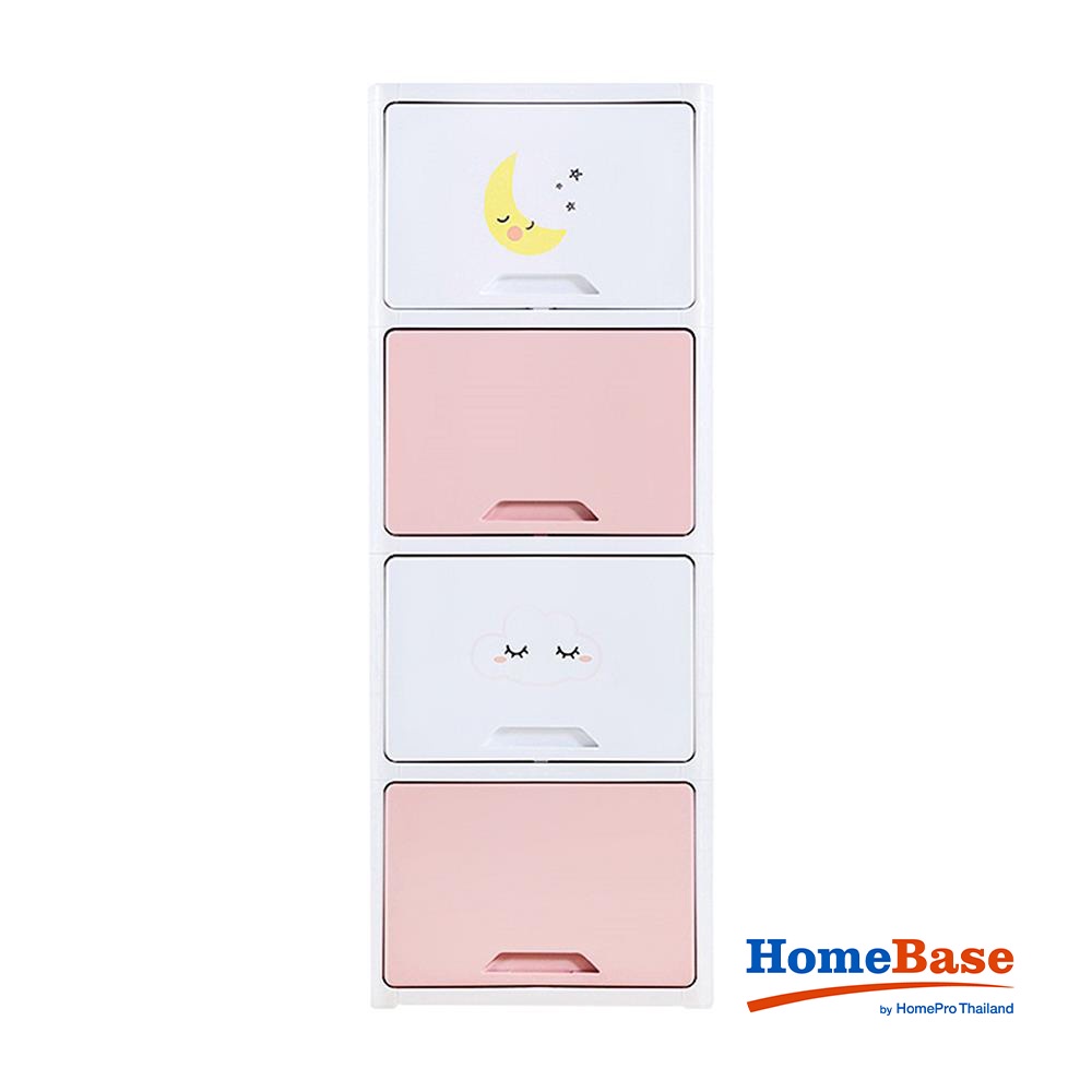 HomeBase STACKO Tủ nhựa 4 ngăn kéo hoạt hình TINY W45xH119xD32cm màu hồng pastel