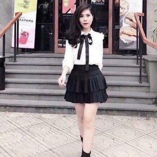 Chân váy dập ly 2 tầng vải thun