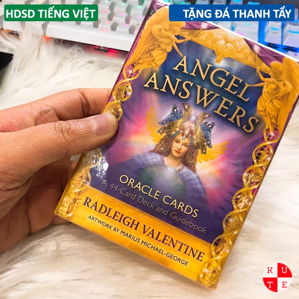 [Mã LIFE0503TOYS1 giảm 10% đơn 150k] Bài Oracle Angel Answers 44 Lá Bài Tặng Hướng Dẫn Tiếng Việt Và Đá Thanh Tẩy C91