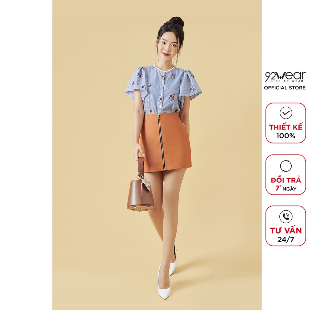 Áo sơ mi nữ tay xòe , họa tiết xanh kẻ trẻ trung, thoáng mát, thấm mồ hôi ASW1146