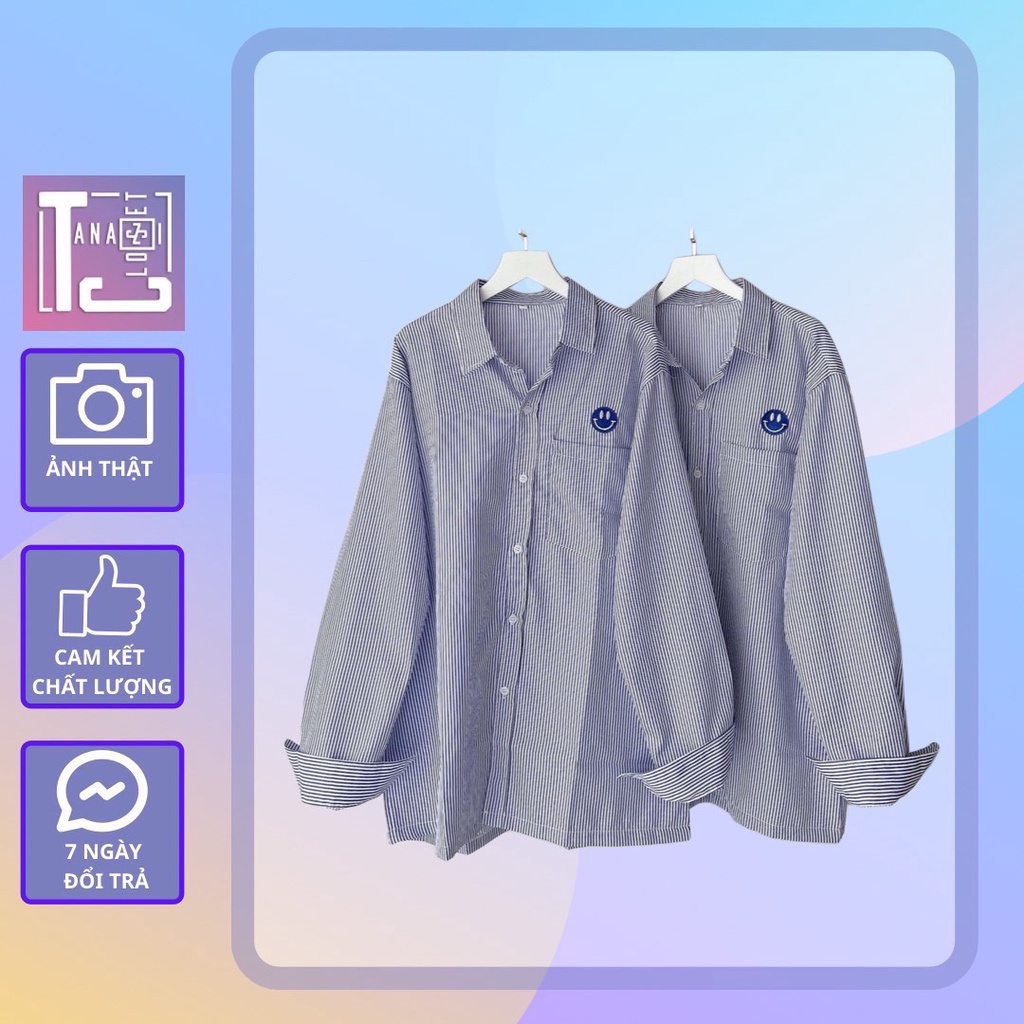 Áo sơ mi sọc tay dài thêu hình icon mặt cười (ảnh thật tại shop) Tanazi Closet