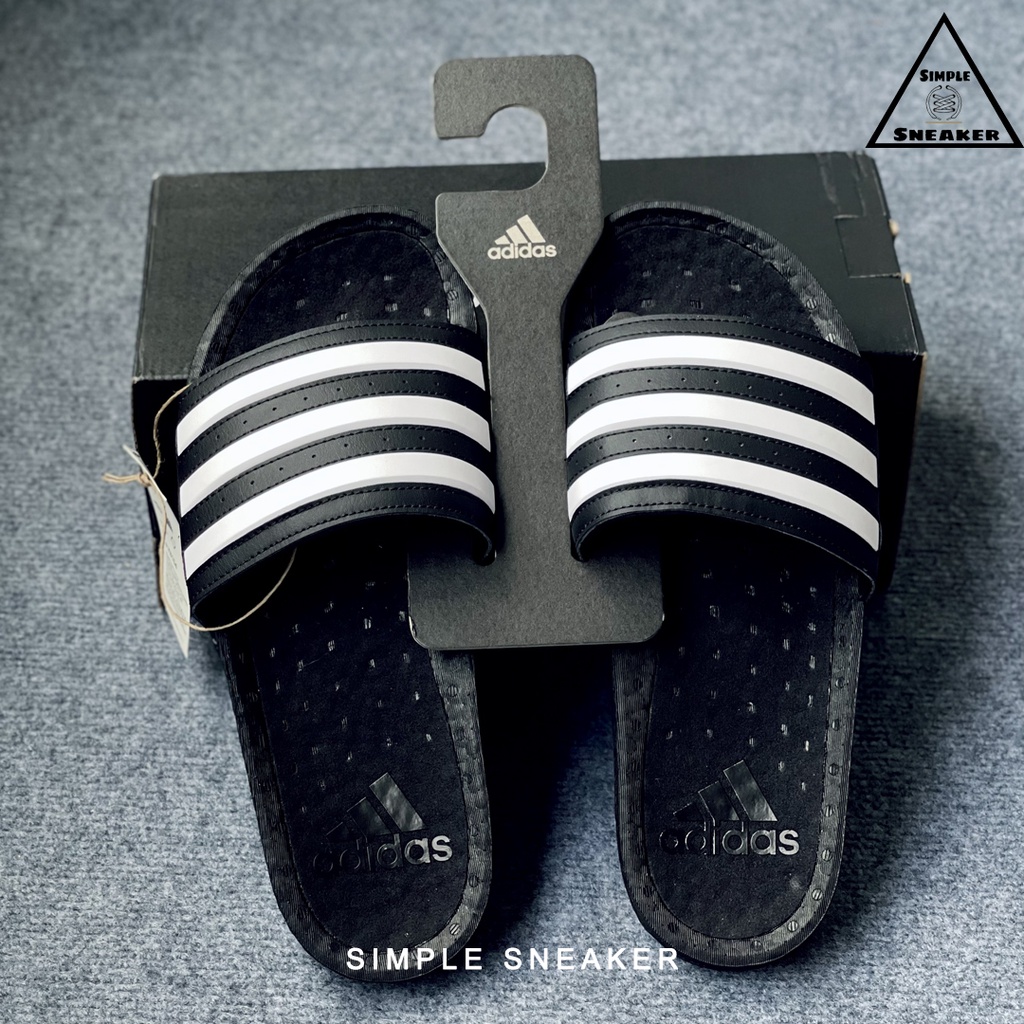 Dép Adidas Boost Chính Hãng FREESHIP Adidas Adilette Boost Slides Black White- Dép Quai Ngang Đế Boost- Simple Sneaker