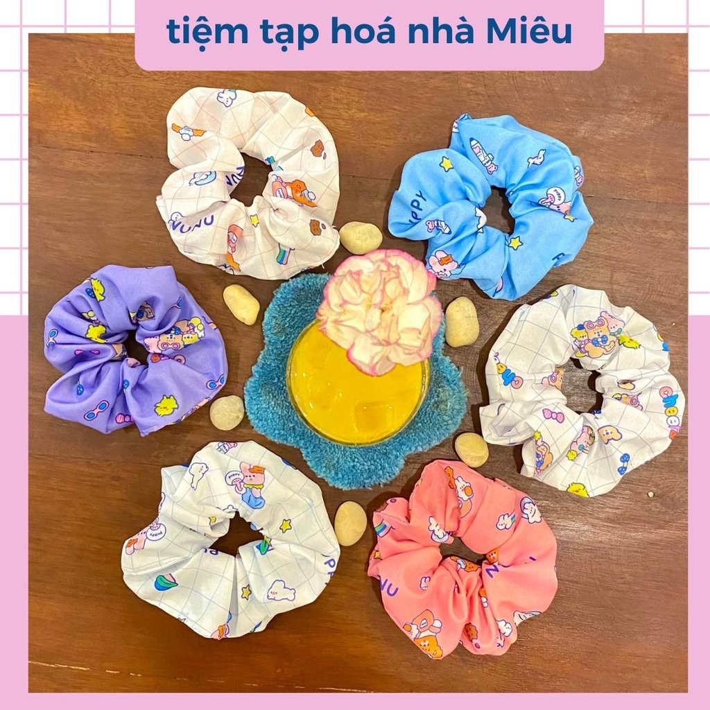 Dây cột tóc scrunchies hoạ tiết hoạt hình dễ thương - tiệm tạp hoá nhà Miêu