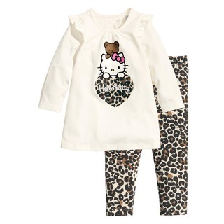 Bộ pijama cotton dài tay in họa tiết hello kitty cho bé gái