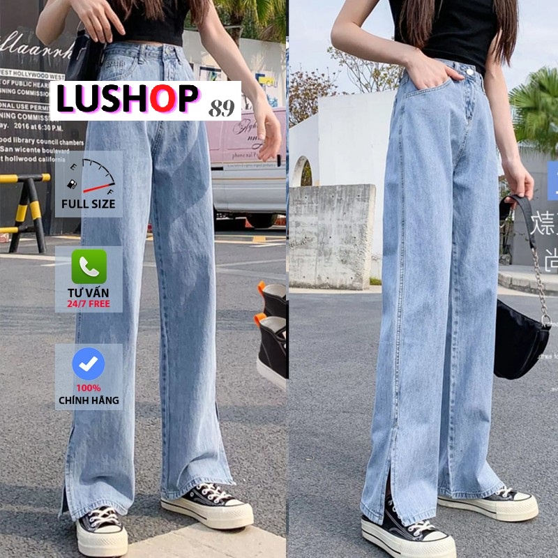 Quần jean bò ống rộng quần jean bò ống suông jeans nữ lưng cao cạp cao quần nữ đẹp hot QT24 lushop89 | BigBuy360 - bigbuy360.vn