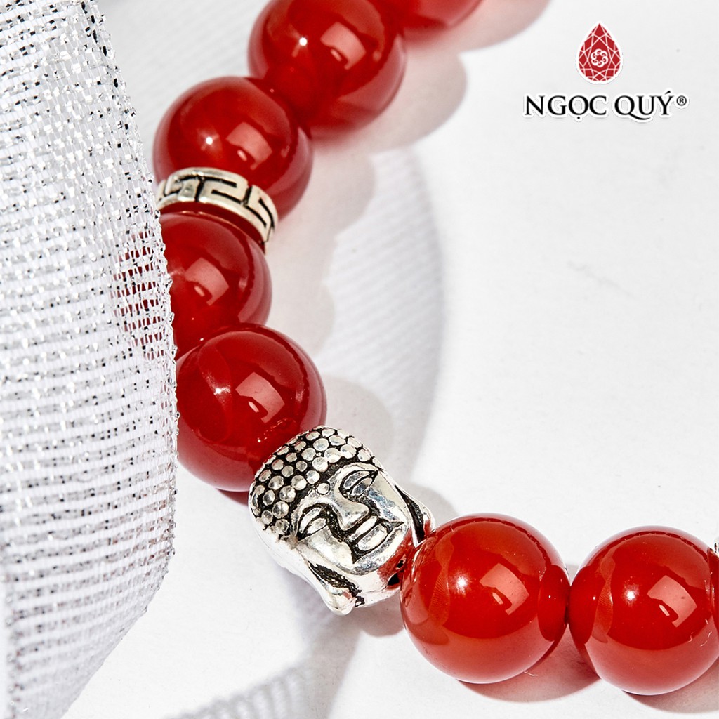 Vòng Tay Đá mã não đỏ Phối Charm Phật Bạc Size Hạt 10mm - Ngọc Quý