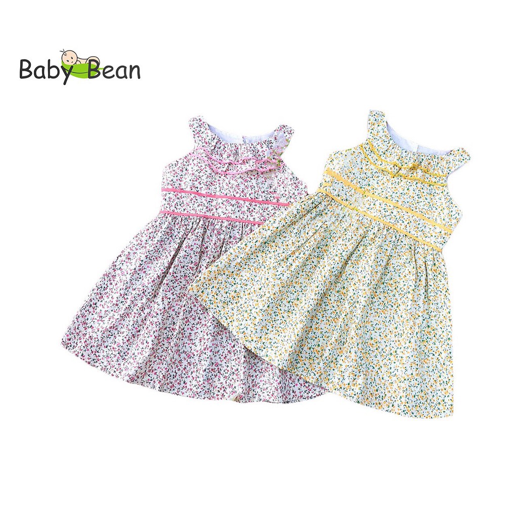 [MÃ THƯƠNG HIỆU UY TÍN Voucher giảm 10%] Đầm Cotton Cổ Yếm Bèo Nơ Bé Gái BabyBean