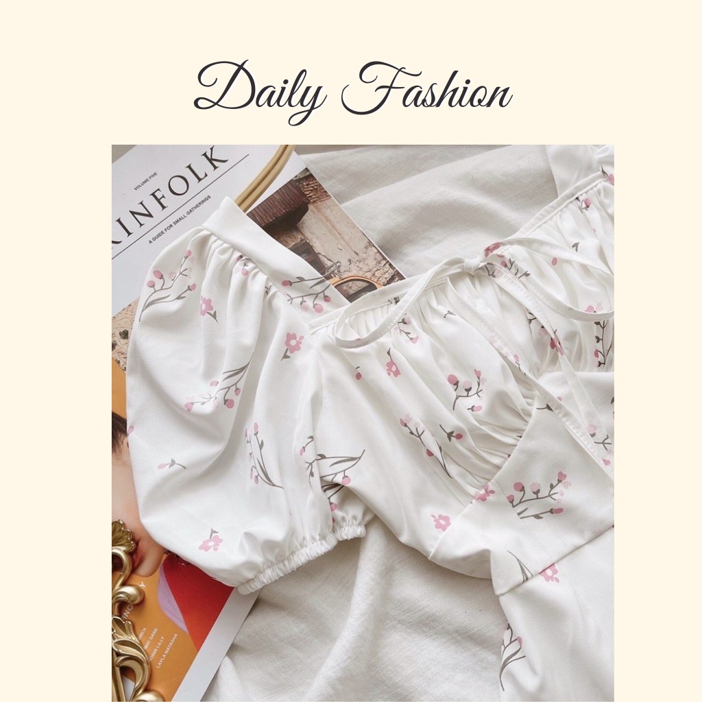 Đầm maxi trắng hoa nhí xẻ tà cổ vuông nhún ngực đi biển giá rẻ, đẹp | BigBuy360 - bigbuy360.vn