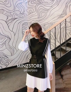 Set gile dạ viền váy sơ mi dập ly