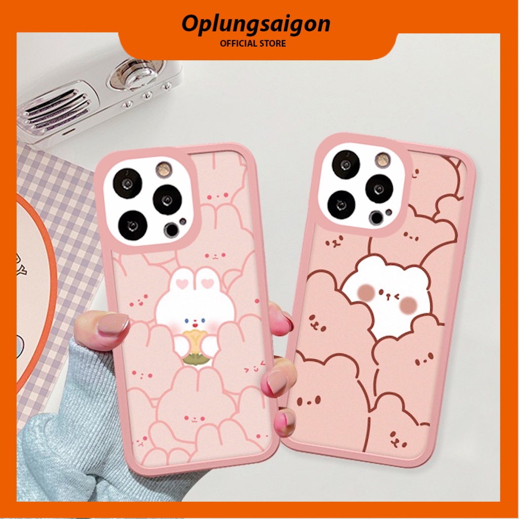 Ốp iphone Ốp lưng iphone cạnh vuông viền camera Gấu cute cho iphone 6/6plus/7/8plus/x/xr/xs/11/12/13/pro/max G93i