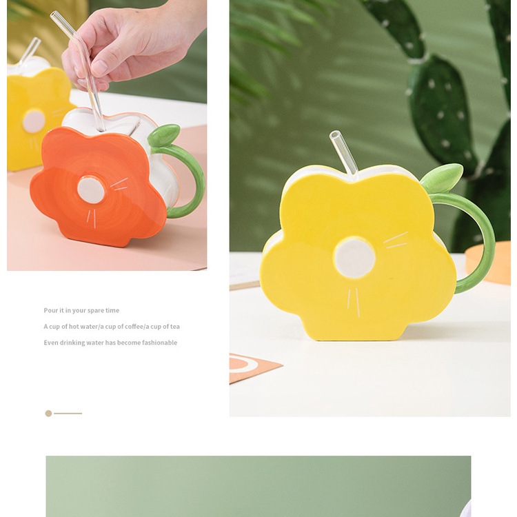 Mới Ly Uống Nước Bằng Gốm Sứ Có Ống Hút Họa Tiết Hoa Xinh Xắn