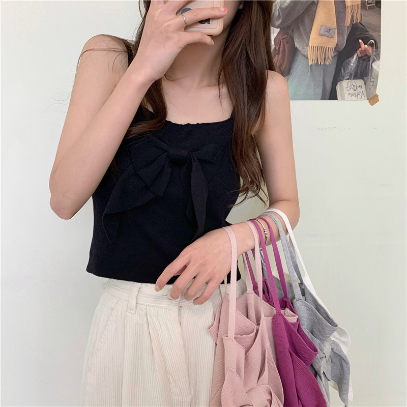 New Slim Multicolor Solid Tank Top Bow Tie Women's Short Suspender Tanks