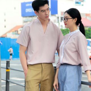 Áo sơ mi nam cổ trụ xẻ tim