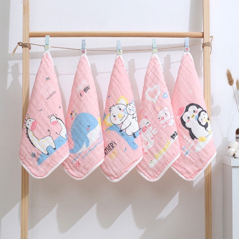 BooBoo Baby - Sét 5 khăn mặt, khăn sữa, khăn lau rửa cho bé, 6 lớp cotton sợi tre siêu thấm hút, không bai xù