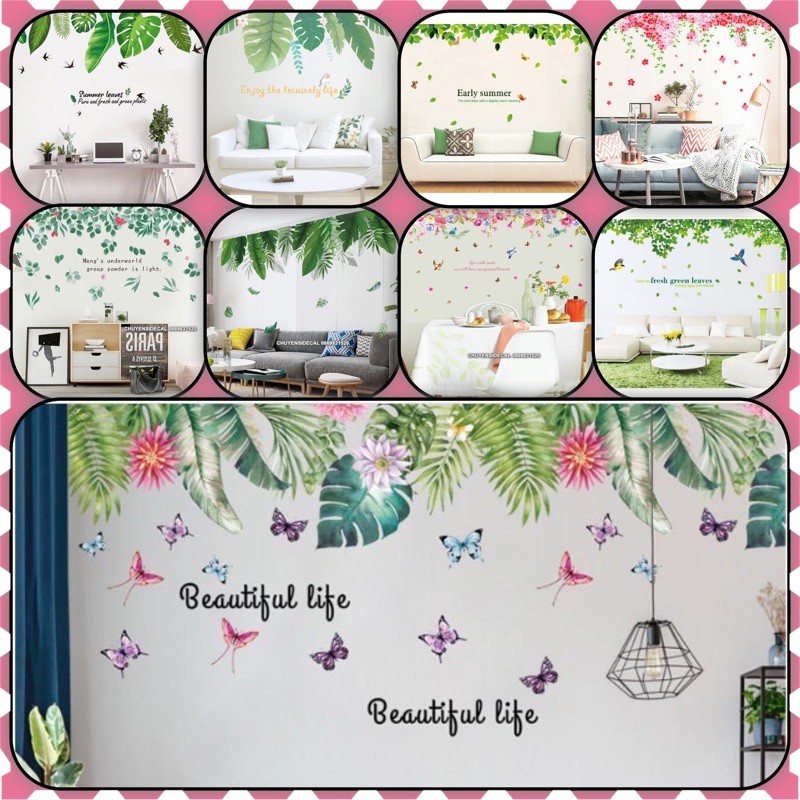 Decal trang trí tường - Dán Trần nhà lá Xanh nhiều mẫu Khách ib chọn mẫu